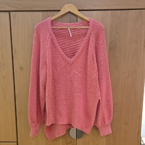 Free People West Coast V Neck Pink Sweater, Comfy Vibes, Statement, M